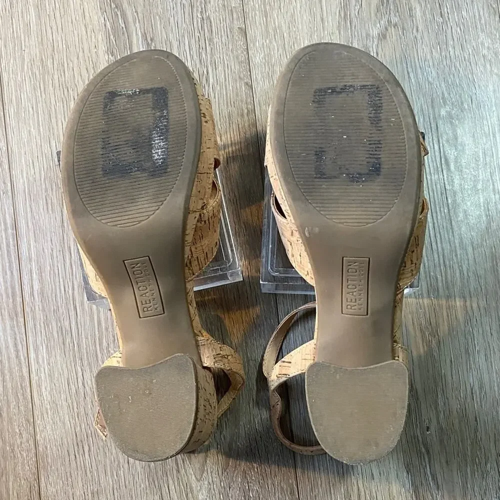 Reaction Kenneth Cole Sandals Women Sz 9 Brown Cork Platform Block Heel